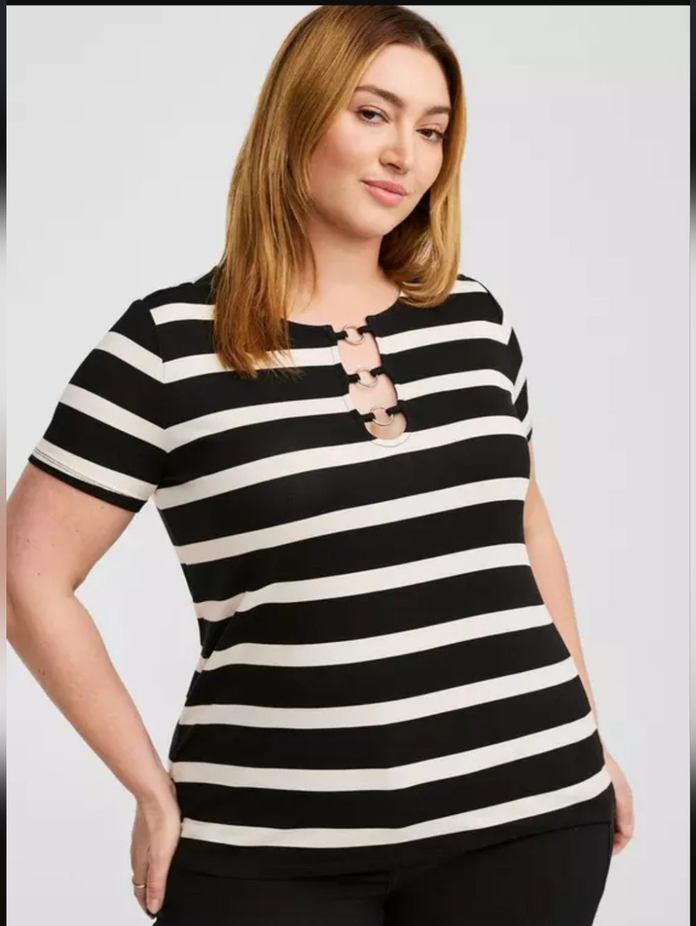 NWT Super Soft Crew Neck O-Ring Fitted Stripe Tee Sz 1X